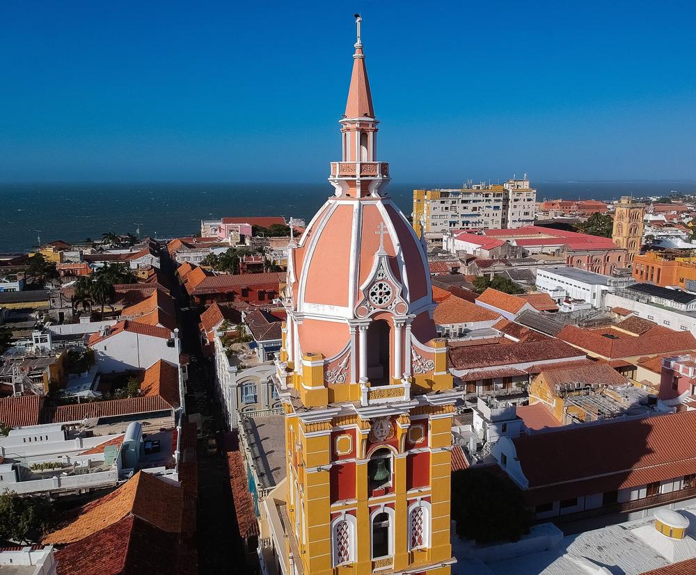 Rooftops and cathedral tower in Cartagena, Colombia
